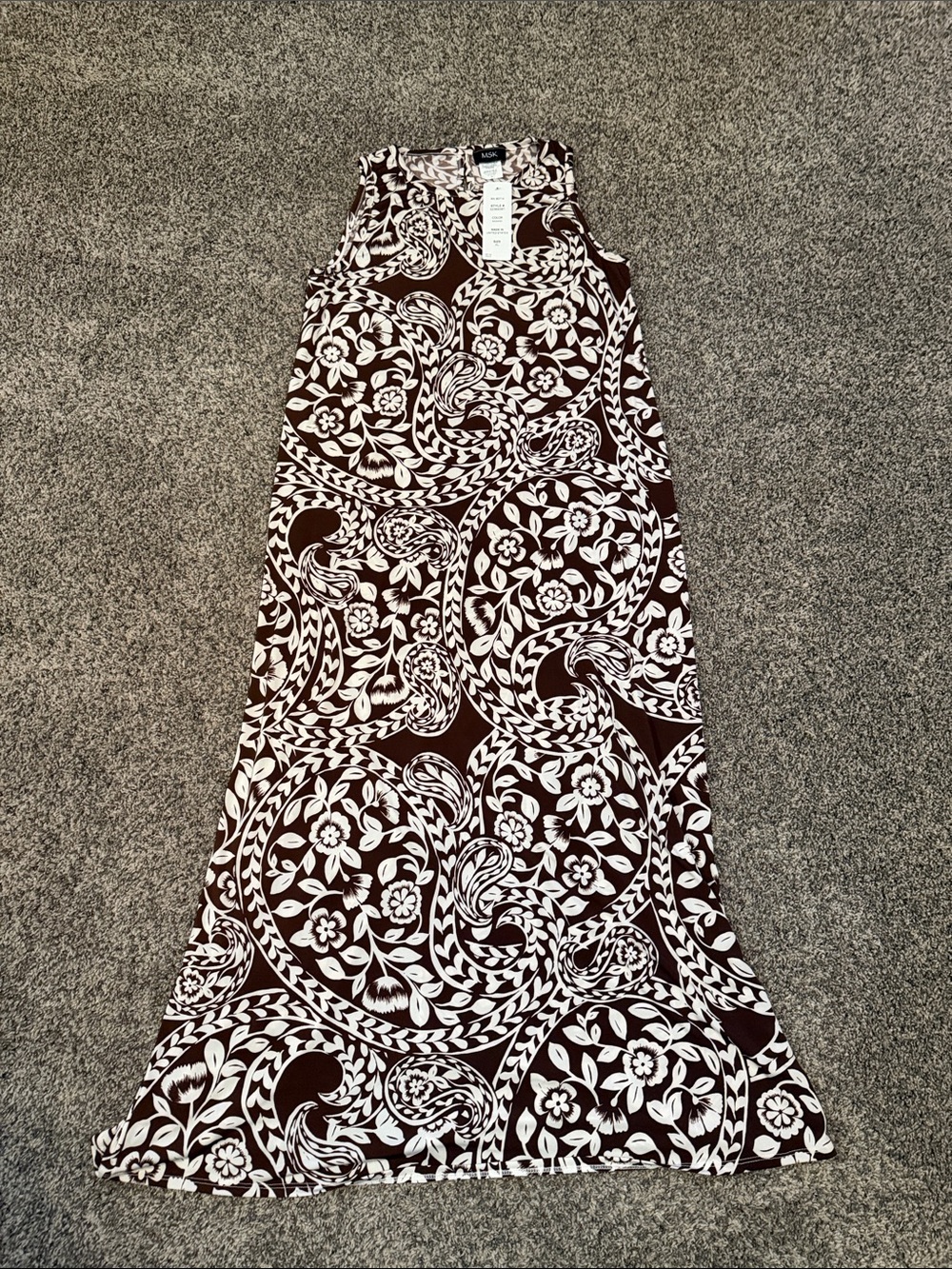 NWT MSK Brown and White Floral Print Maxi Dress Size XL